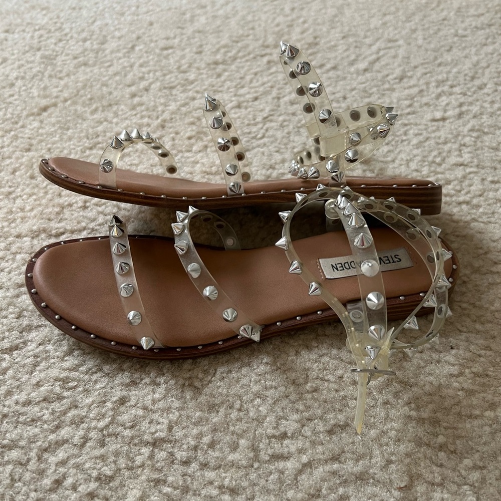 Steve Madden Travel Studded Clear Strap Ankle Flat